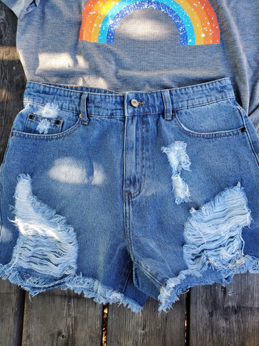 Distressed Ultra High Waisted Shorts