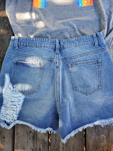 Distressed Ultra High Waisted Shorts